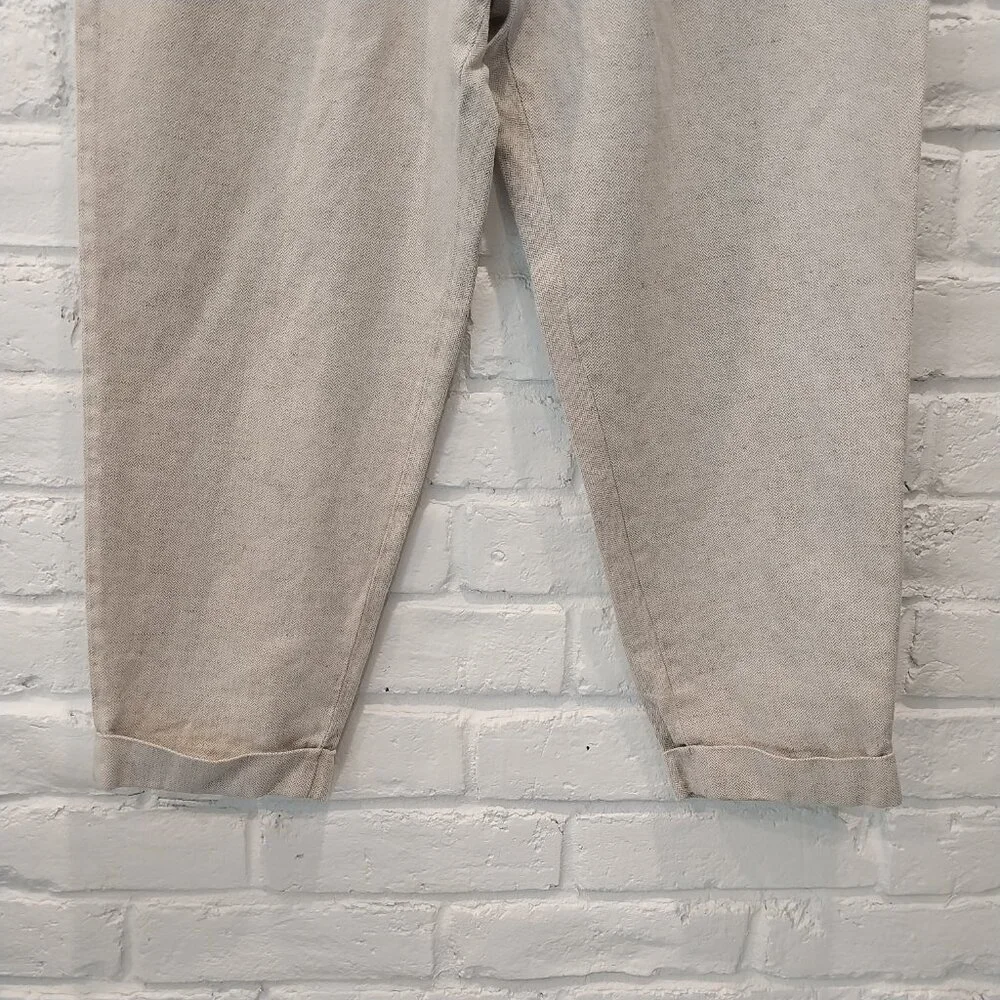 Banana Republic Linen Blend Pants Men 36x26 Beige Herringbone Tweed Relax Cuffed